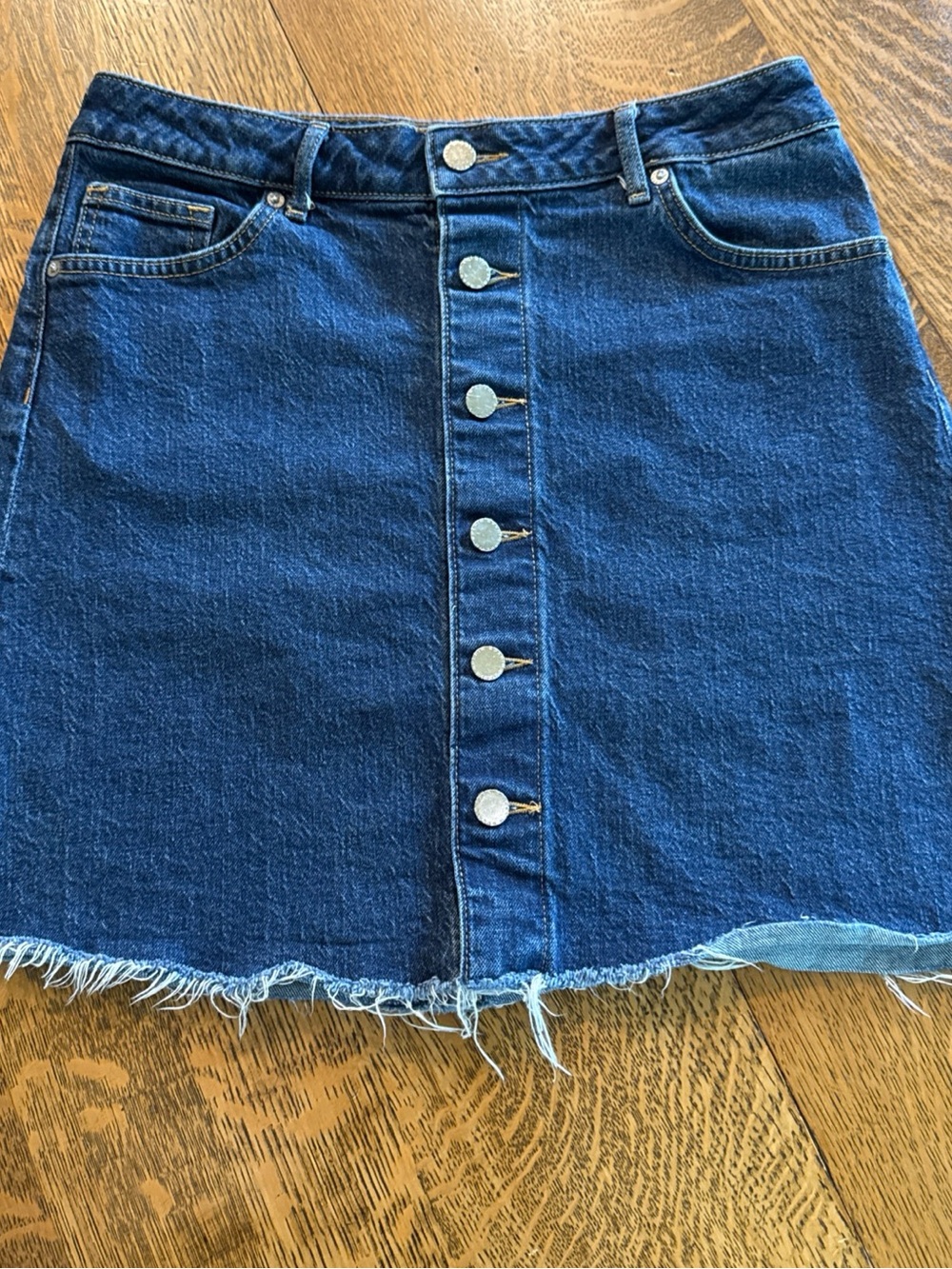 H&M Dark Blue Button-Front Denim Mini Skirt